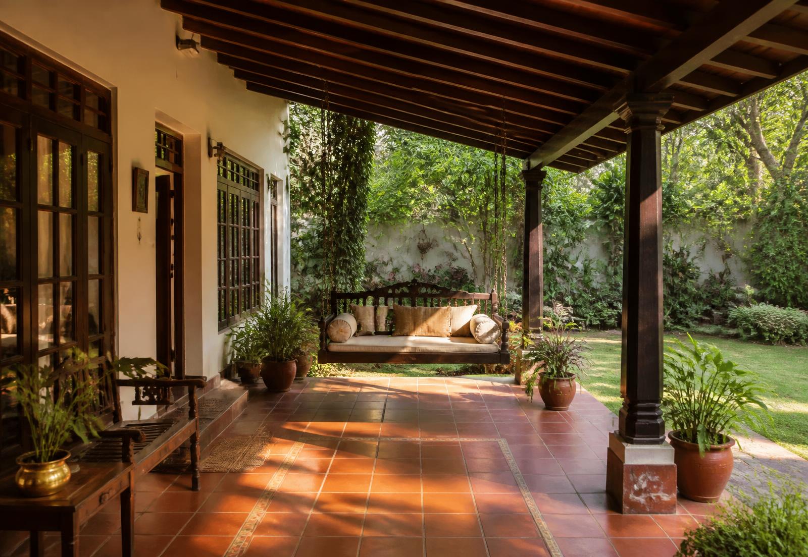 Shaded verandah with terracotta flooring